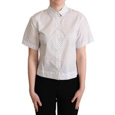 Dolce & Gabbana Dame Skjorter Dolce & Gabbana White Black Polka Dots Collar Blouse Shirt IT40