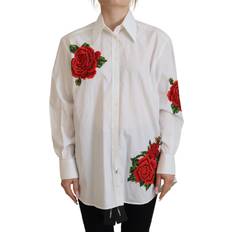 Dolce & Gabbana Dame Skjorter Dolce & Gabbana White Cotton Flower Embroidery Shirt Top IT36