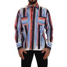 Dolce & Gabbana Herre Skjorter Dolce & Gabbana Red Striped Long Sleeve Cotton Shirt Blue IT40