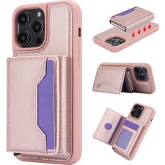 Apple iPhone 15 - Pink Covers med kortholder MAULUND Magnetic Detachable Wallet Case for iPhone 15