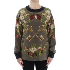 Dolce & Gabbana Dame - Hoodies Overdele Dolce & Gabbana Green Key Floral Print Silk Sweater IT40