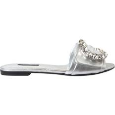 Dolce & Gabbana Sølv Sko Dolce & Gabbana Silver Crystal Embellished Slides Flat Shoes EU36.5/US6