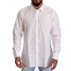 Dolce & Gabbana Herre Skjorter Dolce & Gabbana White Cotton Slim Fit Men MARTINI Shirt IT44