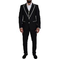 Sort - XL Jakkesæt Dolce & Gabbana Black Wool White Silk Slim Fit Suit IT54
