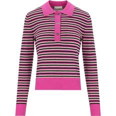 Dame - Merinould - Pink T-shirts & Toppe Ganni Pink Striped Polo 999 Multicolour