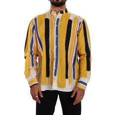 Dolce & Gabbana Herre Skjorter Dolce & Gabbana Yellow Striped Henley Linen Cotton Shirt IT40