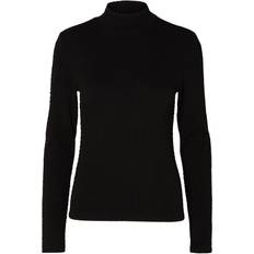Dame - M - Viskose T-shirts Selected Textured High Neck Knitted Top - Black