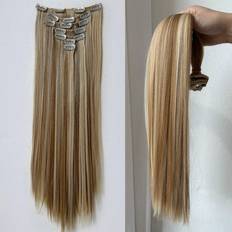 Shein Brown Blonde Mix White Hair Extensions, Hair Extension Straight 22" Clips Pieces