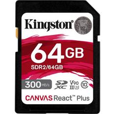 Kingston 64 GB - SDXC - USB 3.0/3.1 (Gen 1) Hukommelseskort Kingston Canvas React Plus SDXC Class 10 UHS-II U3 ​​V90 300/260MB/s 64GB