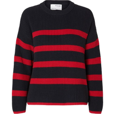 10 - 44 - Dame Sweatere Selected Bloomie Striped Knitted Jumper - Dark Sapphire