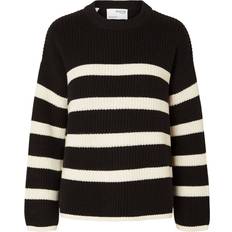 42 - Dame - M - Striktrøjer Sweatere Selected Bloomie Striped Knitted Jumper - Black