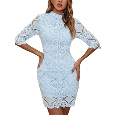 Shein Eilly Bazar Mock Neck Guipure Lace Fitted Dress