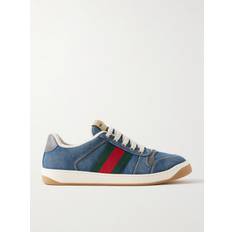 Gucci Screener Webbing and Leather-Trimmed Denim Sneakers Men Blue