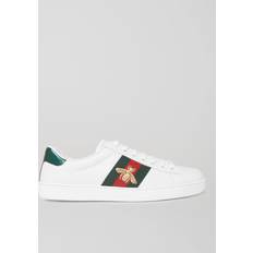 Gucci Herre Sko Gucci Ace Faux Watersnake-Trimmed Embroidered Leather Sneakers Men White
