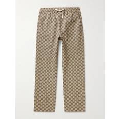Gucci Brun Tøj Gucci Straight-Leg Logo-Jacquard Cotton-Blend Drawstring Trousers Men Brown IT