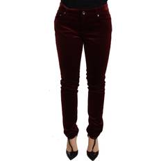 Dolce & Gabbana Bukser & Shorts Dolce & Gabbana Red Velvet Skinny Trouser Cotton Stretch Pants IT40