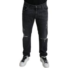 Dolce & Gabbana Slim Bukser & Shorts Dolce & Gabbana Grey Tattered Cotton Slim Skinny Denim Jeans IT44