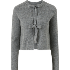Object Polyester Tøj Object Parvi Cropped Reversible Cardigan - Medium Grey Melange