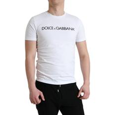 Dolce & Gabbana Herre T-shirts Dolce & Gabbana White Logo Print Cotton Round Neck T-shirt IT46