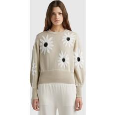 United Colors of Benetton Beige Tøj United Colors of Benetton Sweater With Floral Inlay, XL, Beige, Women