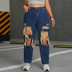 Høj talje - Polyamid Jeans Shein Plus Women's Distressed Jeans