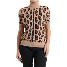 Dolce & Gabbana Uld Sweatere Dolce & Gabbana Beige Leopard Print Wool Turtleneck Top Beige