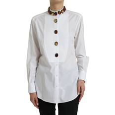 Dolce & Gabbana White Cotton Crystals Embellished Shirt Top IT40