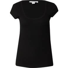 Topshop Dame T-shirts Topshop Ribstrikket T-shirt med dyb, rund hals og korte ærmer sort-Black