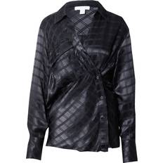 Topshop Sort satinskjorte med tonede tern-Black