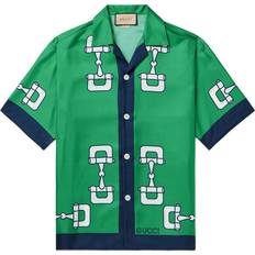 Gucci Grøn Tøj Gucci Camp-Collar Printed Silk-Satin Shirt Men Green IT