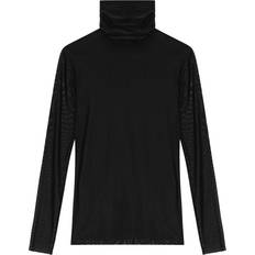 40 - Elastan/Lycra/Spandex - Polotrøjer Sweatere Ganni Black Sheer Long Sleeve T-Shirt 099 Black DK