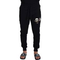 Dolce & Gabbana Herre Bukser Dolce & Gabbana Black Cotton #DGFamily Sequined Jogger Pants IT46