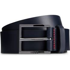 Hugo Red Stitching and Logo Buckle Leather Belt - Dark Blue