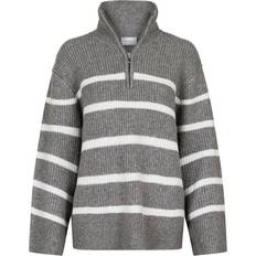 42 - Dame - M - Striktrøjer Sweatere Neo Noir Nevena Stripe Knit Blouse - Dark Grey/Off White