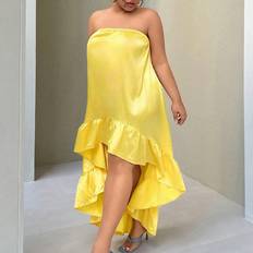 Gul - Lange kjoler - Stretch Shein Plus Solid Color Loose Fit Strapless High Low Dress