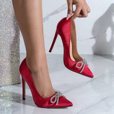41 - Polyuretan Højhælede sko Shein Ladies' Fashionable Red Metal Bowknot High Heel Pumps With Stiletto Heels