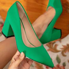 9 - Dame - Grøn Højhælede sko Shein Women Minimalist Court Pumps, Lycra Chunky Heeled Fashion Pumps