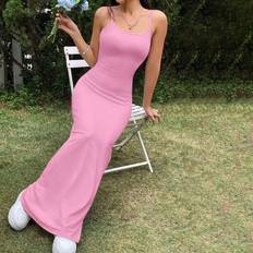 Lange kjoler - Pink - Stretch Shein Solid Color Spaghetti Strap Maxi Dress