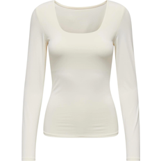 Only Polyamid Tøj Only Lea Square Neck Rib Top - White/Cloud Dancer
