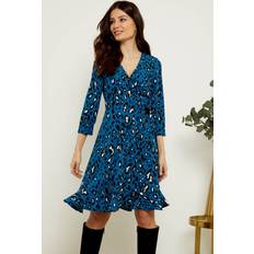 18 - Leopard Kjoler Sosandar Womens Blue Leopard Print Ruffle Hem Wrap Dress