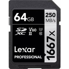 LEXAR 64 GB - SDXC Hukommelseskort LEXAR Professional SDXC Class 10 UHS-II U3 V60 250/80MB/s 64GB (1667x)