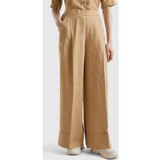 United Colors of Benetton Beige Tøj United Colors of Benetton Palazzo Trousers In 100% Linen, XXS, Camel, Women