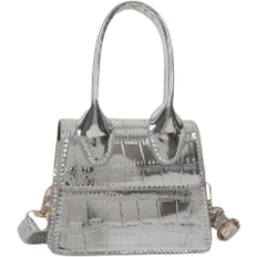 Shein Håndtasker Shein Girls Metallic Silver Crocodile Embossed Snap Button PU Square Bag