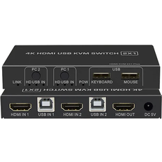 3840 x 2160 KVM-switche Nördic KVM Switch 2 to 1xHDMI 2.0 4K60Hz for PC, Xbox, PS5 and laptop with 3xUSB ports