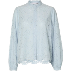 36 - 3XL - Dame Bluser Selected Tatiana English Embroidery Shirt - Cashmere Blue
