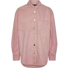 Ensfarvet - Pink Tøj Pieces Pcfria Ls Denim Shirt 4584197 Candy Pink Washed pink