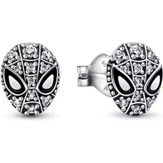 Pandora Marvel Spider Man Mask Pavé Stud Earrings - Silver/Transparent