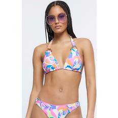 34 - Blå Bikinitoppe River Island Trekants-bikinitop abstrakt lyseblåt/multifarvet print og kantdetalje