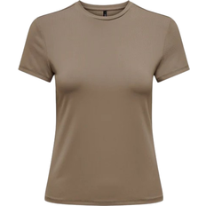 Only Polyamid Tøj Only EA Short Sleeves O-Neck Top - Grey/Walnut