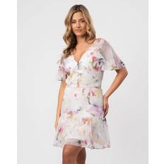 Ted Baker Dame Tøj Ted Baker Sangro Womens Angel Sleeve Fit And Flare Mini Dress White